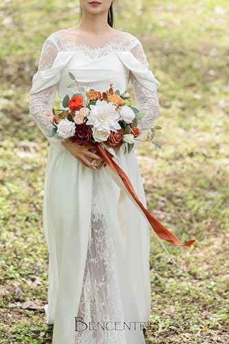 10 Inch Terracotta Bridal Bouquet,Burnt Orange Wedding Bouquet,Bride Bouquets for Wedding Ceremony Anniversary, Party and French Rustic Vintage,Artificial Flowers - color: Terracotta, size: 10 Inch