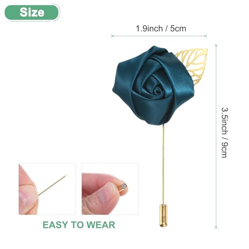 M METERXITY 1-Pack Flower Lapel Pins for Men, Golden Leaf Rose Boutonnieres Pin Groom Boutonnieres for Wedding/Dance/Party, Men Lapel Pins for Suits Satin Flower Corsage [Indigo] - color: Indigo