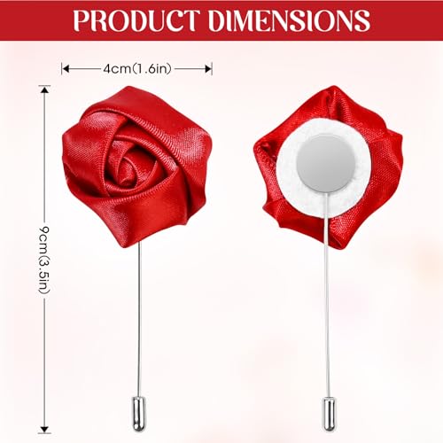 1Pcs Flower Lapel Pins,Rose Pins for Men for Dance,Party,Wedding - color: Red