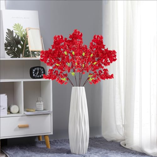 MINGZHE 5pcs Artificial Cherry Blossom Branches Faux Cherry Flowers 39 Inch Peach Branches Silk Tall Stems Fake Flower Arrangements for Home Wedding Table Vase Decor (Red) - color: Red