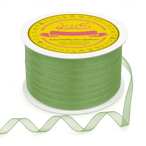 Light Green Organza Ribbon 1/4 inch x 200 Yards Sheer Chiffon Ribbon for Gift Wrapping Wedding Invitations Party Decoration Bridal Bouquets Crafts - color: Light Green, size: 1/4" X 200 Yards