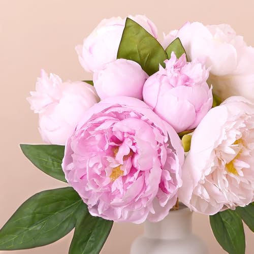 TOCHGREEN Artificial Peonies Silk Flowers 2 Bouquets 14 Heads Vintage Faux Peony with Stems for Home Wedding Table Decor Bridal Bouquet Floral Arrangement - color: Purple
