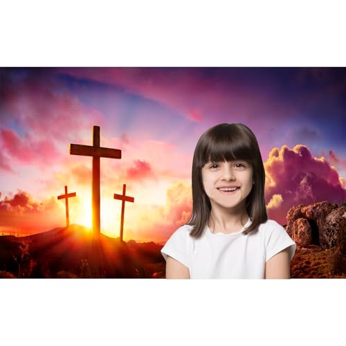 Jesus Christ Cross Backdrop Three Crosses On Mountain Sunrise Sunset Photography Background Jesus Crucifixion Resurrection Backdrop Sepulcher Lord Pray Christmas Easter Church Backdrops 5x3ft - color: Red_Blue, size: 5x3ft