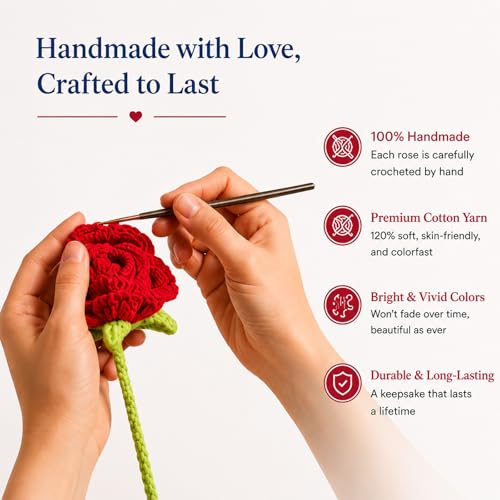 Crochet Flowers Red Roses Bouquet 9 Crochet Roses Flower for Wife Gift, Lover Anniversary Valentine's Day Bouquet for Her, Birthday, Wedding - color: Red