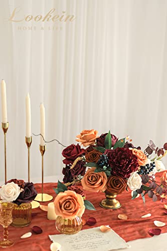 Lookein Artificial Flowers for DIY Wedding Decoration Bridal Bouquet Table Centerpieces Flower Garland Wreaths Aisle Arch Flower Decoration Home Decor, Sunset Burnt Orange - color: Moody Burgundy&amber