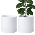 D'vine Dev 2 Pack 12 Inch Modern Plastic Plant Pots, Cylindrical Garden Planters for Plants with Drainage Holes and Saucers, White, 74-Z-P-1 - size: 12"