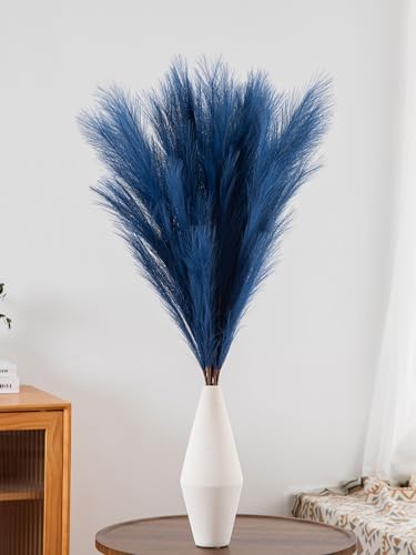 6 Stem Blue Pampas Grass Tall 43",Large Faux Pampas Grass Artificial Feathers Bulk for Boho Home Wedding Decor,Decorations for Living Room