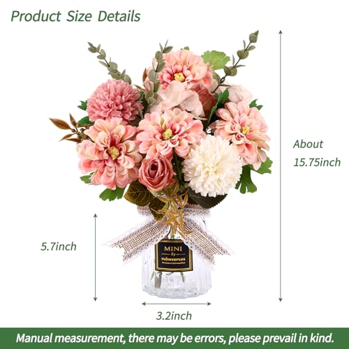 CEWOR Fake Flowers in Vase, Artificial Flowers with Vase Faux Silk Floral Arrangement Table Centerpieces Decor for Home Office Dining Farmhouse Coffee Table Living Room Bathroom Plant Decor (Pink) - color: Pink