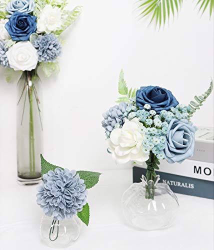 Artificial Flowers Combo Delicate Elegant Dusty Blue Mixed Flowers with Stem for DIY Wedding Bouquets Centerpieces Baby Shower Party Home Decorations - color: Elegant Dusty Blue