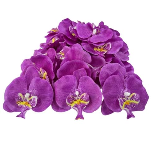 Corkwaw 50 Pcs Orchid Petals Artificial Decorations Orchids Heads Flowers Faux Silk Phalaenopsis Butterfly Flower Heads for Handmade DIY Home Wedding Party Decoration (Deep Purple) - color: Deep Purple
