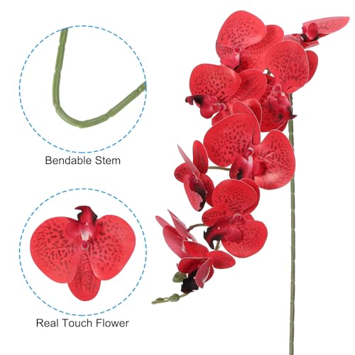 PATIKIL Artificial Orchid Stems 41", 3 Pack 9 Heads Faux Phalaenopsis Flowers Real Touch Fake Orchid Flower Branch for Vase Home Wedding Decoration, Red - color: Red