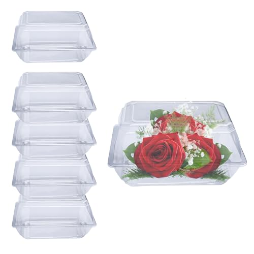 Curtis Wagner Plastics CW-965 Clear Large Corsage Flower Boxes (5-Pack) - 9" x 6" x 5" Size, Plastic Floral Containers for Corsage, Boutonniere, Roses, Small & Large Flowers, Clear Gift/Craft Box - style: Corsage-large