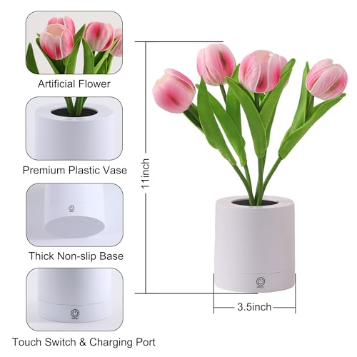 WSYEAR Tulip Lamp Gifts for Mom from Daughter, Christmas Birthday Gifts for Women, Artificial Flower Lamp Night Light for Bedroom Decor Gift for Girlfriend Wife Sister - color: Pink tulip