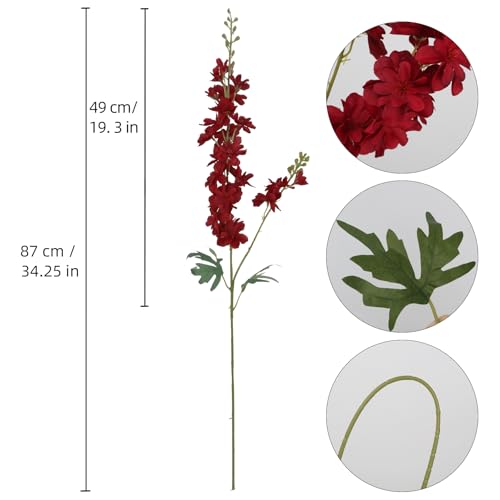 6PCS Dark Red Delphinium Artificial Flowers, 34.25" Long Stems Red Fake Larkspur Silk Flowers for Tall Vase Faux Delphinium Wedding Centerpieces Home Decor Indoor Outdoors - color: Dark Red