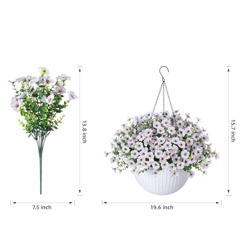HyeFlora Artificial Fake Hanging White Flowers Plants Basket for Outdoor Outside Fall Winter, Faux Silk Daisy UV Resistant Look Real for Christmas Porch Patio Balcony Home Yard Decoration - color: Creamy White