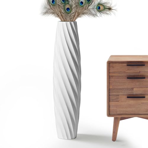 Tall Floor Vase, 23.6 inches Tall Vases Sturdy, Luxury, Textured for Decorative Branches Dried Flowers, Floor Vase for Rustic, Living Room, Shelf Decor (White) - color: White