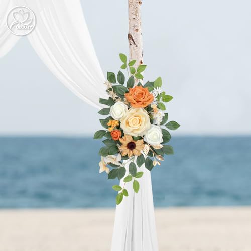 Odouzy Wedding Arch Flowers Kit,Artificial Flower Arch Decor (Set of 3),2pcs Artificial Flower Arrangement with 1pc Sheer Drape for Wedding Decor Reception Backdrop Floral Decorations (Coffee Orange) - color: Coffee Orange