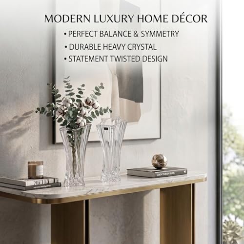 Crystal Glass Vase – Heavy Crystal Vase for Flowers with Weighted Bottom, Thick Durable Decorative Vases for Modern Home Decor, 9.8″ 3.5lb Clear Centerpiece (Clear X 2) - color: Clear X 2