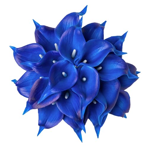 DuHouse 20Pcs Artificial Calla Lily Flower Real Touch Latex Flowers for DIY Wedding Bouquet Party Home Decor (Klein Blue) - color: Klein Blue, size: 20pcs
