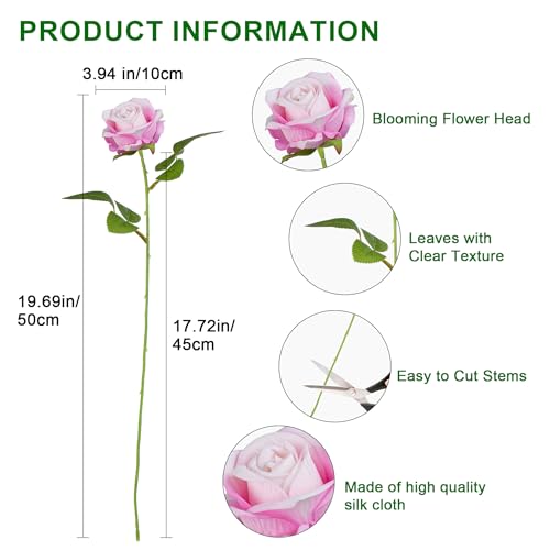 Artificial Flowers Roses Touch Fake Rose Bouquet Flower Stem Fo Wedding Centerpieces DIY Wreath Home Decorations Silk Roses Fo Mothers Party Fake Outdoor Flowers Decor 19.6"(Deep Pink 50PCS) - color: Deep Pink 50pcs