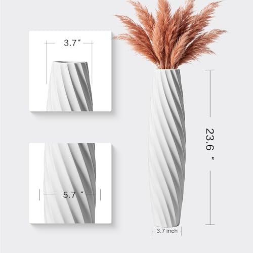 Tall Floor Vase, 23.6 inches Tall Vases Sturdy, Luxury, Textured for Decorative Branches Dried Flowers, Floor Vase for Rustic, Living Room, Shelf Decor (White) - color: White