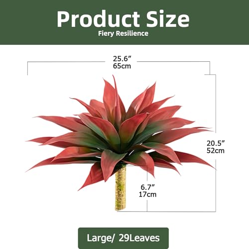 Artificial Agave Faux Agave Fake Greenery Outdoor Artificial Plants Fake Plants 28" for Indoor Home Decor Plastic Plants Outdoor Decor Front Porch Decor Simulation Plants(Red) 2pcs No Vase - color: 28''red