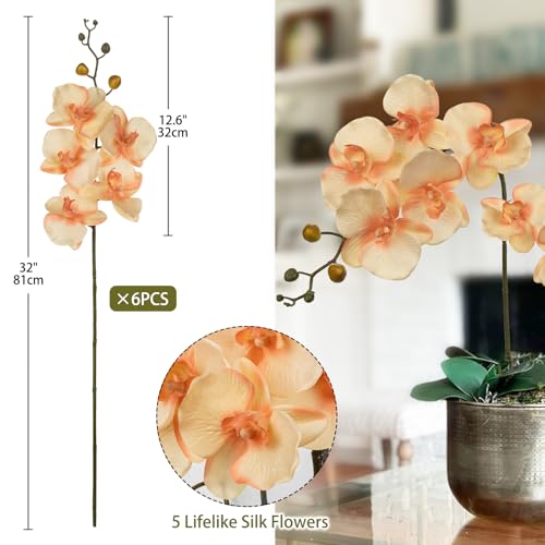 DILATATA 6PCS 32" Artificial Orchid Stems Rustic Butterfly Orchid Faux Phalaenopsis Flowers for Home Wedding Centerpieces Office Table Decorations Real Touch Silk Orchids for DIY Floral Arrangements - color: Cream Yellow