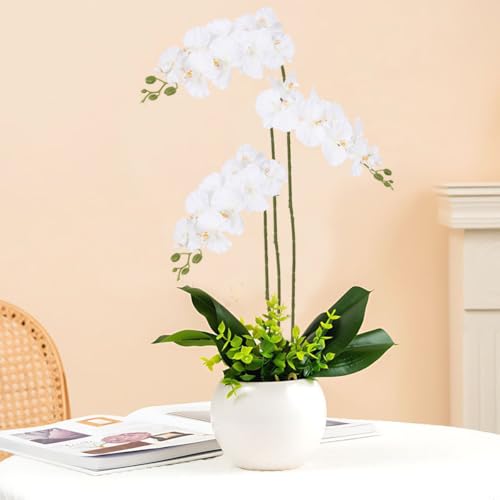 White Orchid Artificial Flowers,6PCS Artificial Phalaenopsis Flowers 38" Fake Orchid Stems for Wedding Party Office Home Décor(White) - color: White