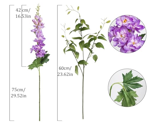 Purple Delphinium Artificial Flowers 29.5" with Clematis Greenery 8PCS Long Stem Flowers for Tall Vase Purple Silk Flowers for Faux Flowers Arrangement Home Party Wedding Decor - color: Purple