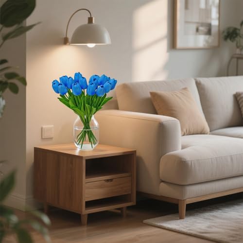20pcs Fake Tulips Artificial Flowers Faux Flowers PU Faux tulips 13 Inch Mother's Day Easter Valentine’S Day Gifts in Home Kitchen Spring Decorations For Home (Sky Blue) - color: Sky Blue