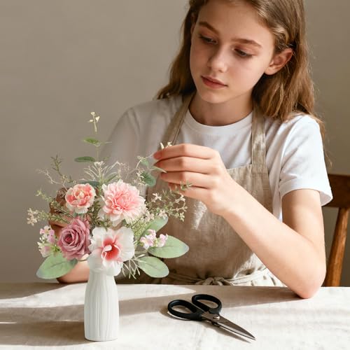 Small 11" Artificial Flowers in Ceramic Vase - Pink Silk Flower Centerpiece for Dining Table, Office, Wedding & Farmhouse, Home Decor Gifts - color: Pink