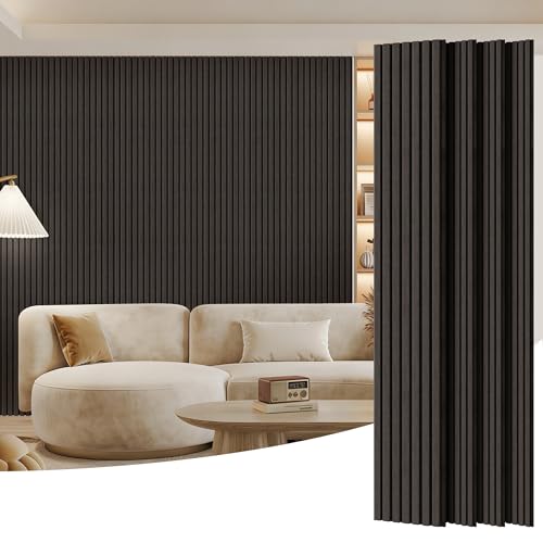 4 Pack Wood Panels for Wall, 96" x 11" Wood Slat Acoustic Panels, Acoustic Wall Panels for Interior Wall Decor, Sound Absorbing Wall Panels for Noise Reduction and Decoration, Smoky Walnut - color: Smoky Walnut, size: 4PCS-96" x 11"