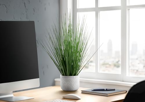 Monarch Specialties I 9574 Artificial Plant, 21" Tall, Grass, Indoor, Faux, Fake, Table, Greenery, Potted, Real Touch, Decorative, Green Grass, White Pot