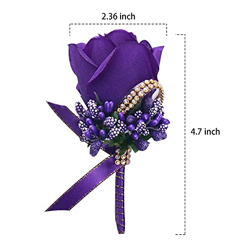 Purple Wedding Rose Boutonniere with Pins for Men Wedding Groomsmen Best Man, Groom Boutonnieres for Party Prom Anniversary (Boutonniere-Purple, 6 Packs) - color: Boutonniere-purple, size: 6 Packs