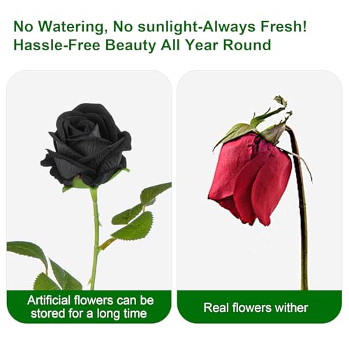 Artificial Flowers Roses Touch Fake Rose Bouquet Flower Stem for Wedding Centerpieces DIY Wreath Home Decorations Silk Roses Mothers Party Fake Outdoor Flowers Decor 19.6"(Black 50PCS) - color: Black 50pcs