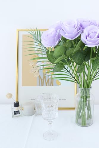 JUSMAI 12pcs Lavender Roses Artificial Flowers Lliac Roses Purple Roses Fake Roses Flowers with Long Stems Silk Flowers for Wedding Bouquet Centerpices Decorations Party Bridal Baby Shower - color: Lavender, size: 12PCS
