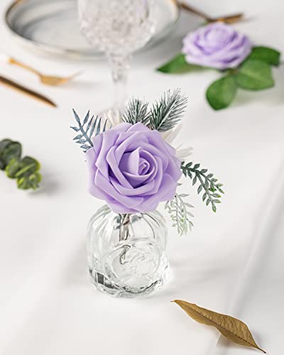 DuHouse 25Pcs Artificial Roses Flowers Fake Rose with Stems Real Touch Foam Flower Head for DIY Wedding Bridal Bouquet Baby Shower Centerpiece Floral Arrangement Party Home Decor(Lilac) - color: Lilac, size: 25pcs