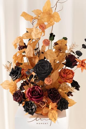 Ling's moment 41" Tall Fall Free Standing Artificial Flowers Arrangements 2 pcs Wedding Arch Altar Stage Decorations Classic Halloween Wedding for Ceremony Reception Church Backdrop Outdoor Party - color: Or-black & Pumpkin Orange