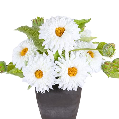 Kimura's Cabin 5Pcs White Sunflowers Artificial Flowers with Long Stems Fake Large Sunflowers Silk Faux Bouquet for Wedding Floral Arrangements Home Garden Birthday Party Indoor Decor(White) - color: White
