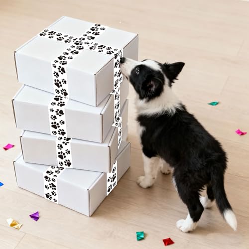 Whaline 109 Yard Dog Paw Packing Tape Waterproof Shipping Tape White Black Pet Paw Gift Wrapping Tapes for Small Business DIY Crafts Box Carton Decor - style: Black White Dog Paw