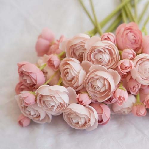 18 Pcs Ranunculus Artificial Flowers Pink Mini Silk Ranunculus Flowers Bulk Real Touch for Wedding DIY Bouquets Home Decor Arrangements - color: Dusty Pink