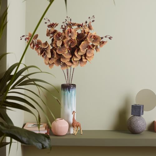 41in Orchids Artificial Flowers Fake Orchid 6PCS Velvet Silk Orchids That Look Real Long Stem Artificial Flowers for Tall Vase for Home Party Fall Halloween Décor (Coffee) - color: Coffee
