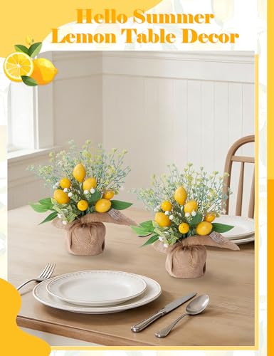 Lemon Decor, 1 Pcs Farmhouse Rustic Lemon Kitchen Decor, Summer Centerpieces for Tables, Fake Artificial Lemons Flowers in Burlap Bag Vase, Brighten Your Home Indoor Outdoor Home Decorations - style: Lemon Decor (1 Pcs)