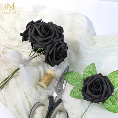 Artificial Flowers 50 Pack Black Faux Foam Roses with Stems, Real Looking Fake Rose for DIY Wedding Bouquets, Bridal Shower Centerpieces, Party Table Decorations, Home Decor - color: Black, size: 50Pcs