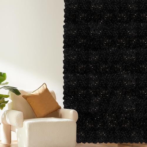 3D Flower Wall Backdrop - 12Pcs 15×15 Inch Artificial Rose Panels Black Silk Floral Decor for Home Party Wedding Anniversary Birthday Photographic Studio Background & Decorative Fences - color: Black, size: 12PCS-15x15