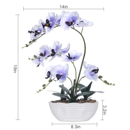 19" H Phalaenopsis Faux Orchid Plant Silk Orchid Centerpiece Artificial Floral Arrangement in Ceramic Pot (White and Purple) - color: White and Purple
