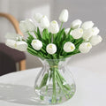 Tulips Artificial Flowers 20 Pcs White Fake Tulip Stems Real Touch PU Tulips for Easter Spring Wedding Bouquet Home Centerpiece Floral Arrangement Table Décor