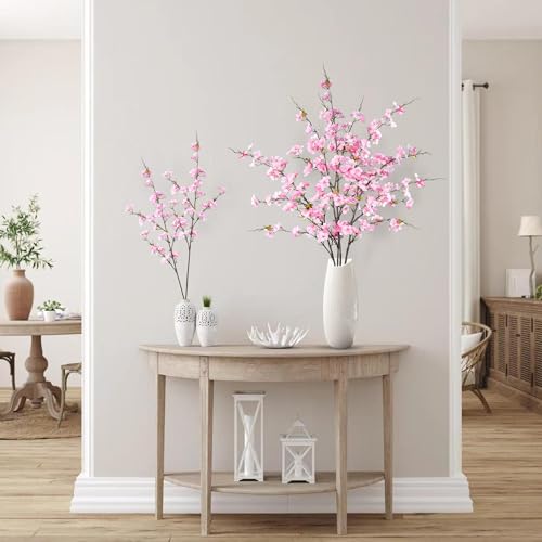 Sggvecsy Artificial Cherry Blossom Flowers 4 Pcs Faux Cherry Blossom Stems Faux Silk Cherry Blossom Branches 43’’ Fake Flowers Long Stems for Vase Arrangements Home Wedding Table Decor (Pink) - color: Pink