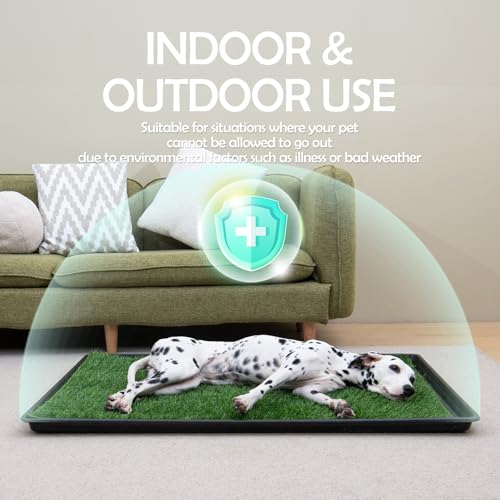 MEEXPAWS Dog Grass Pads for Dogs with Tray | Extra Large 45×34 in | 2× Dog Artificial Grass Pads Replacement| Rapid Drainage | 2 Training Pads | Indoor Dog Litter Box - size: XL 45×34 inch