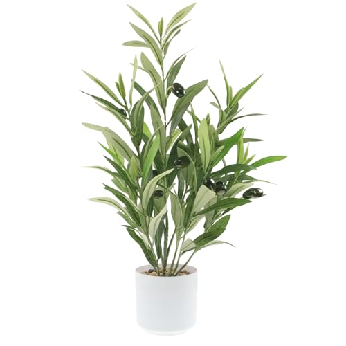 Artificial Olive Branches in Pot, Faux Greenery with White Pot, Fake Potted Green Plants Olive Stems Tables Centerpiece for Desk Shelf Cabinet Bedroom Livingroom Kitchen Indoor Home Decor - color: Potted Olive